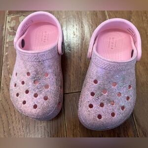 Girls Pink Sparkle Crocs